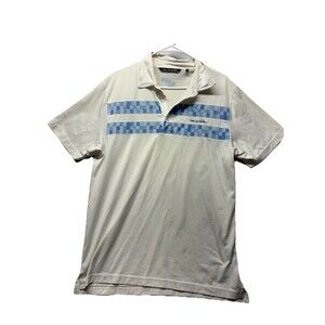 Travis Mathew Polo Shirt Mens L Blue Checkered Geometric Golf Casual Cream Blue